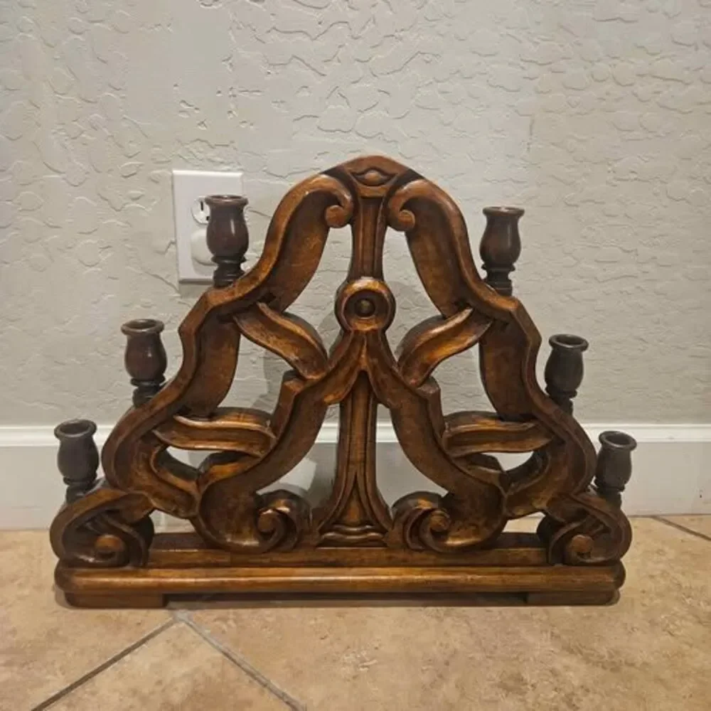 Vintage Carved Wood 6-Light Candelabra